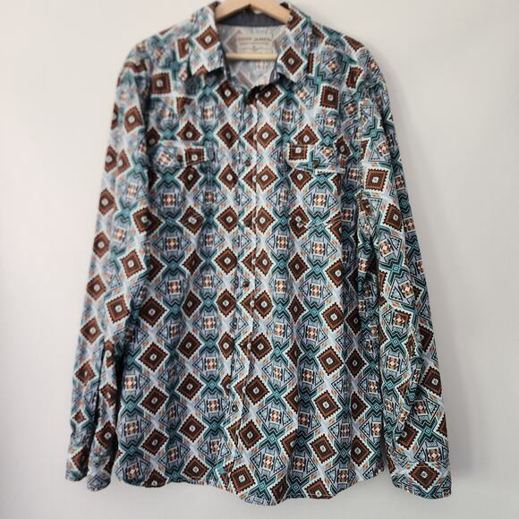 Cody James Western shirt blue brown‎ Aztec long sleeve button front size XXL - Picture 1 of 6